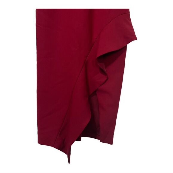 ☀️❄️cinq a sept Piper Ruffle Midi Asymmetrical Dress in Pomegranate Sz 4 - Picture 9 of 13